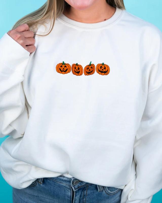 Embroidered Jack-O'Lantern Friends Heavy-weight Crew Sweatshirt T-Shirts, Hoodie | UrbanDripWear.com