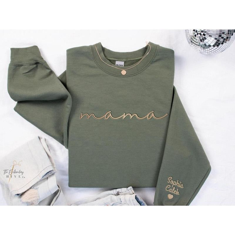 Embroidered Personalized Mama Sweatshirt, Mother's Day Gift, New Mom Gift, Minimalist Cool Mom Sweater, Women 124...