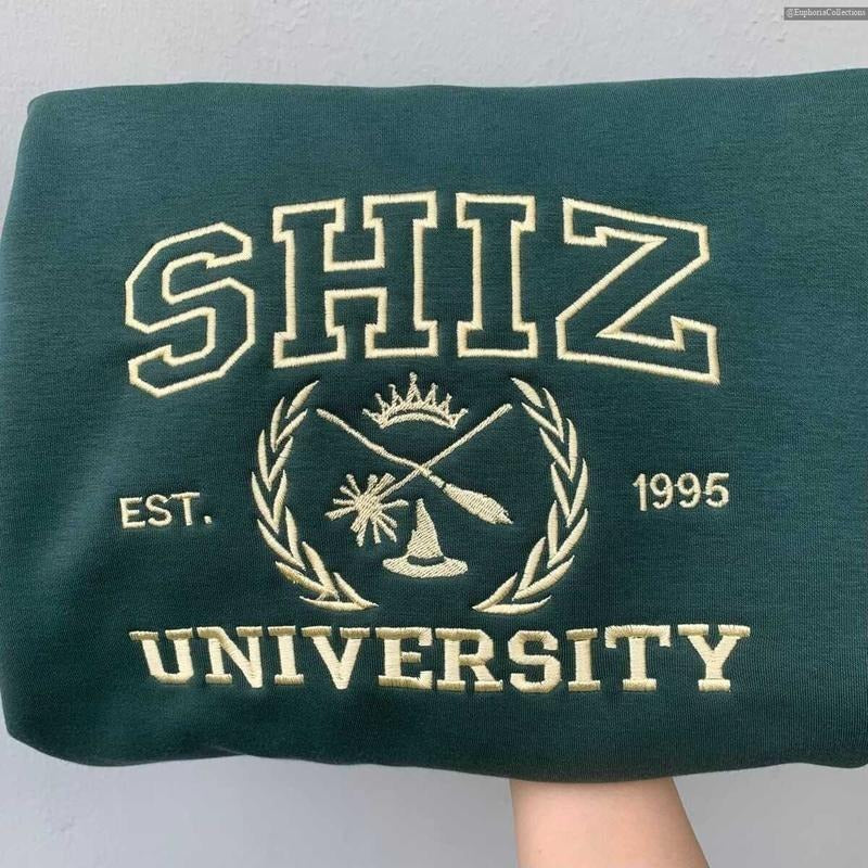 Embroidered Shiz University Shirt, Sweater, Hoodie, Vintage Wicked Changed For Good, Defy Gravity Holding Space Magic,...