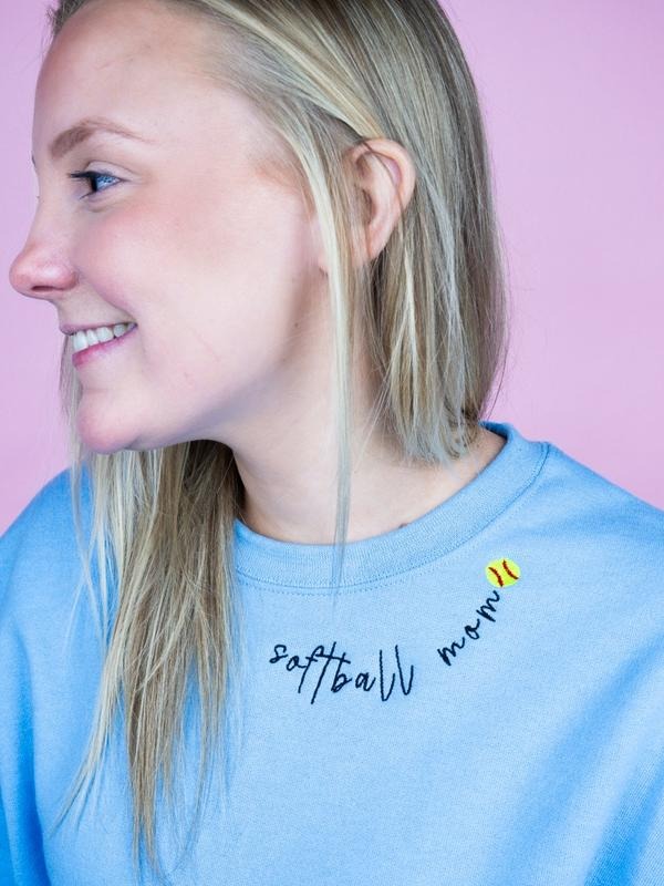 Embroidered Softball Mom Neckline Unisex NuBlend Crew Sweatshirt BASEBALL MAMA T-Shirts, Hoodie | UrbanDripWear.com