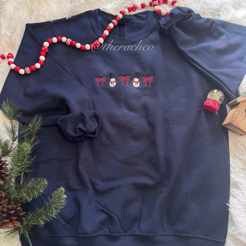 Embroidered Sweatshirt, Embroidered Christmas Sweatshirt, cute Snowman Sweatshirt T-Shirts, Hoodie | UrbanDripWear.com