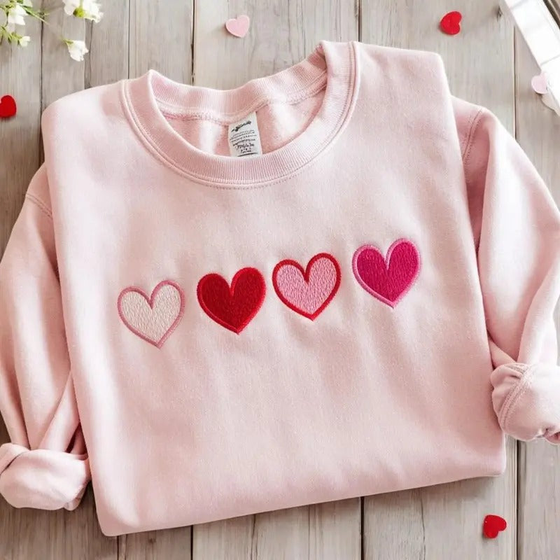 Embroidered Valentine Heart Sweatshirt, Cute Valentine Sweatshirts, Valentine Sweatshirts, Vintage Valentine Shirt,...