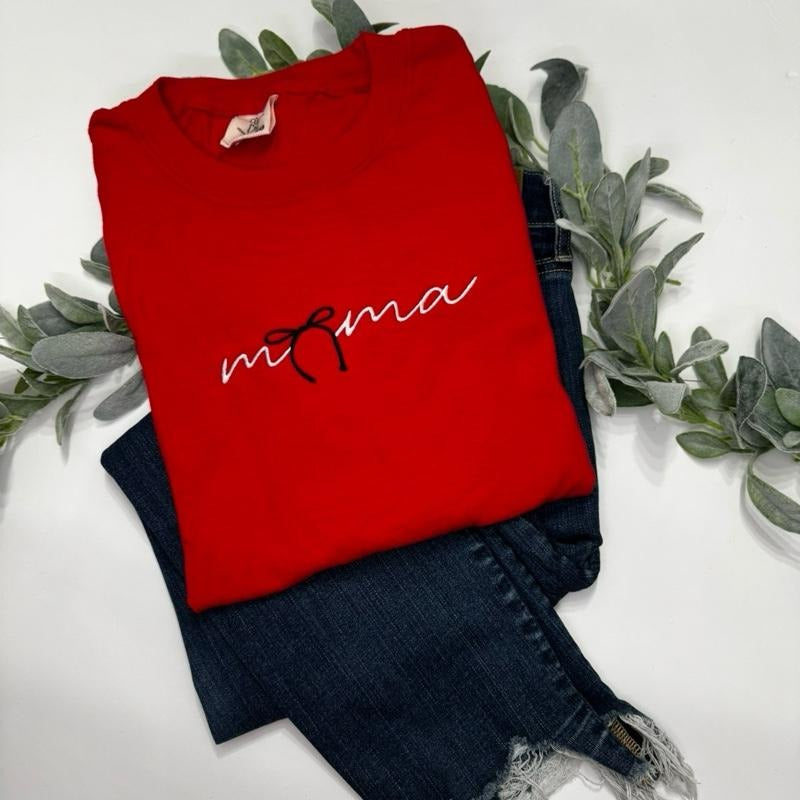 Embroidered mama bow shirt-unisex short sleeve tee Hoodie, Sweatshirt | UrbanDripWear.com