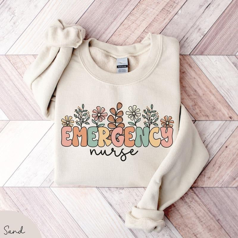Emergency Nurse Sweatshirt, Emergency Nurse Flower Crewneck, ER Nurse Shirt, Floral Emergency Department Sweatshirt,...