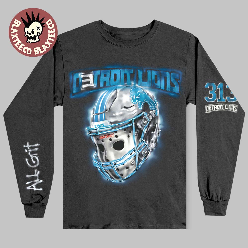 Eminem x Detroit Lions Hockey Mask And Helmet All Grit 313 Longsleeve Tee