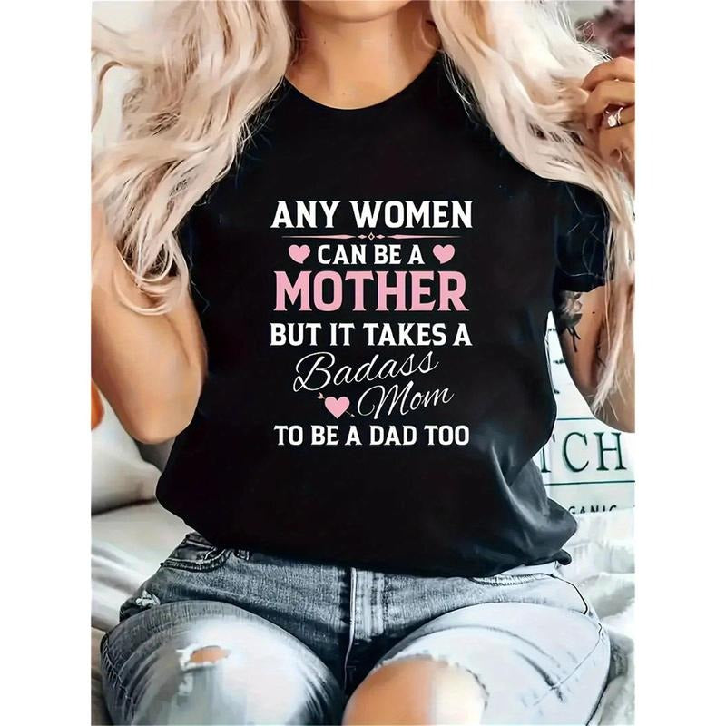 Empowering 'Badass Mom' Letter Print Women's T-Shirt - Soft, Breathable Crew Neck Short Sleeve Top