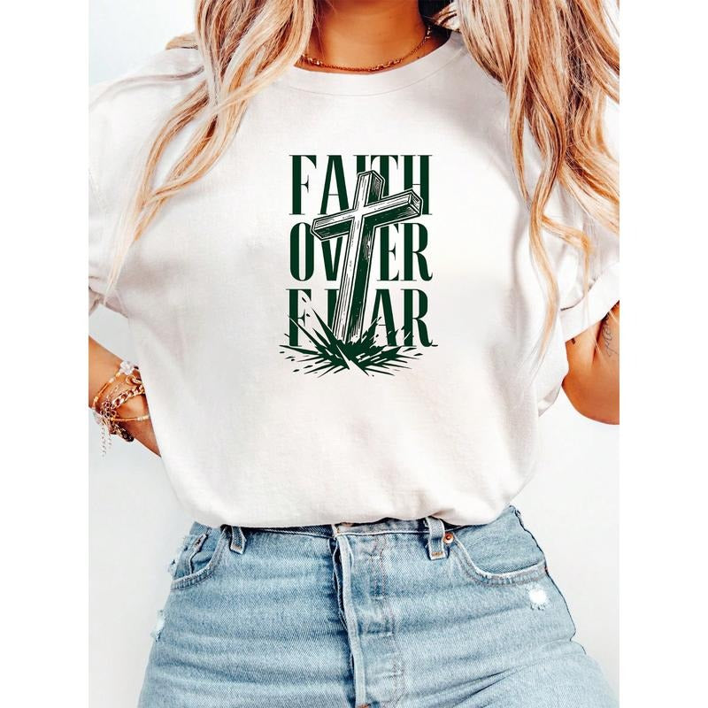 Empowering T - Shirt: 'Faith Over Fear' with Cross Motif - Uplift Your Spirit style 02 Hoodie, Sweatshirt | UrbanDripWear.com