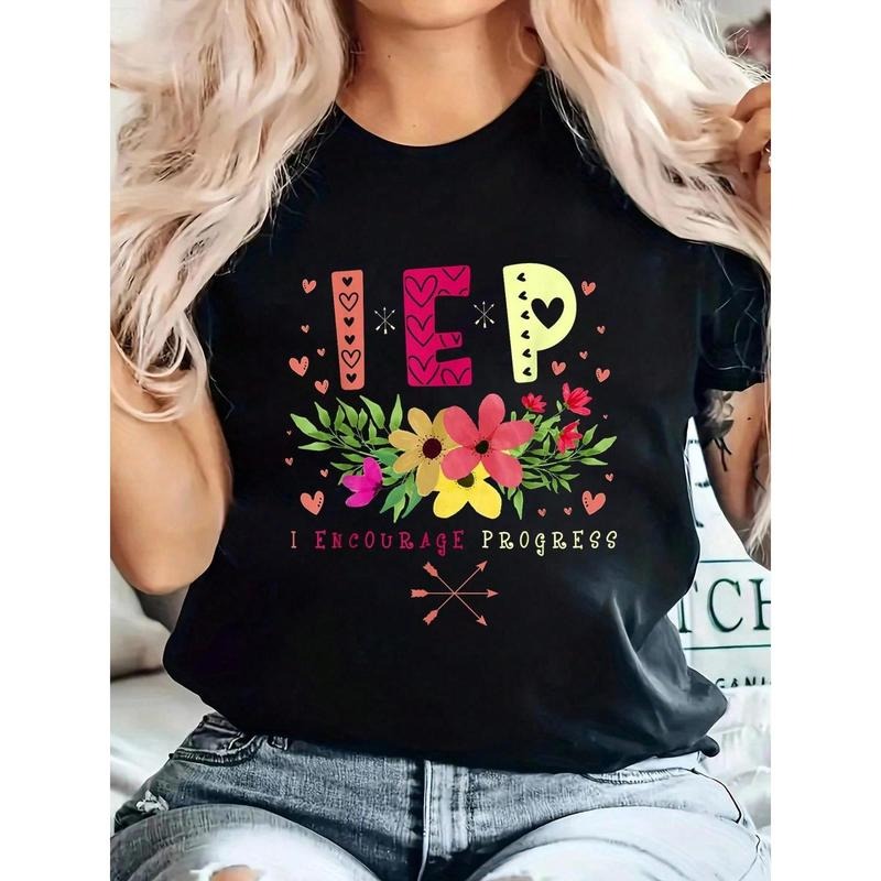 Encourage Progress Teacher Special Education T-Shirt - 100% Cotton Breathable Comfort Fit Short Sleeve Crew Neck Top with...
