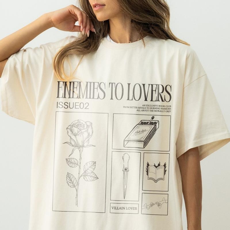 Enemies to Lovers Shirt Romantasy Shirt Retro Reader Hot Girls Read Spicy Booktok Merch In My Bookish Era Smut Tee QJAZK...
