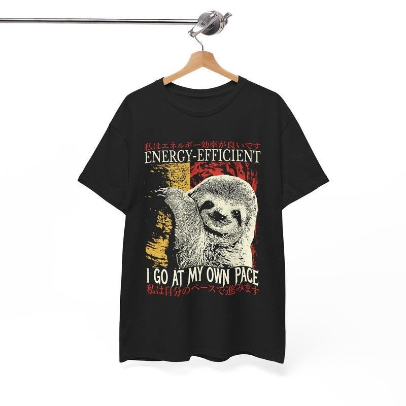 Energy-Efficient Sloth Vintage Japanese T-Shirt Hoodie, Sweatshirt | UrbanDripWear.com