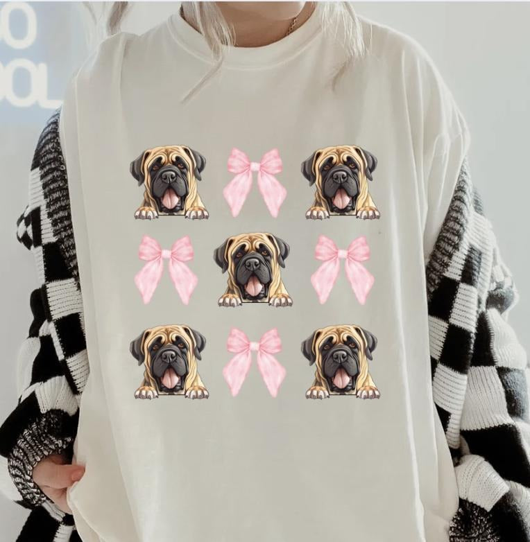 English Mastiff with bows Shirt ~ Unisex Apparel Relaxed Fit Printed In The USA Clothing Womenswear Casual Comfort Cotton...