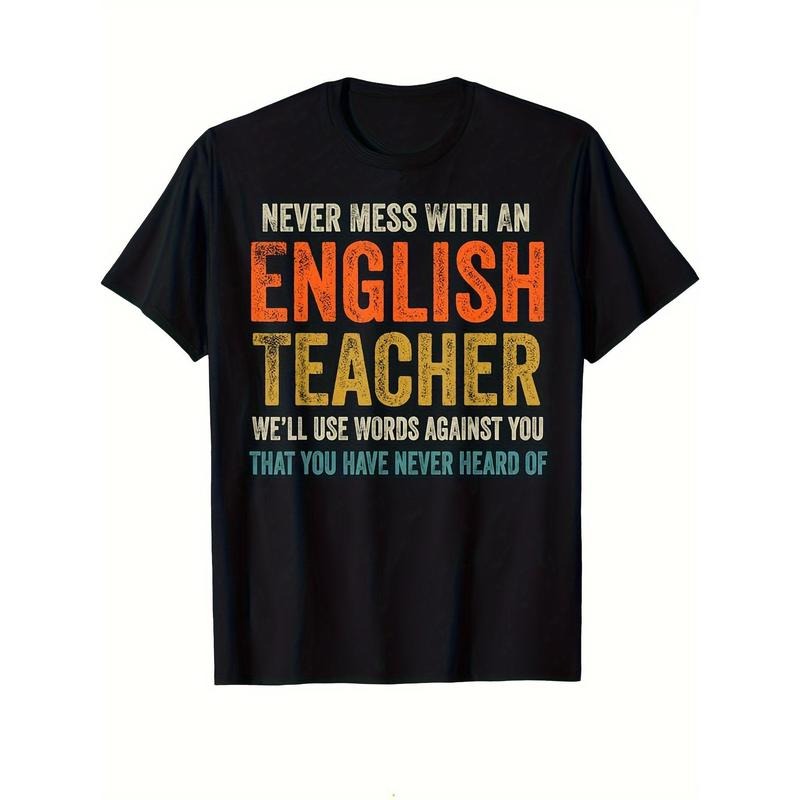English Teacher Print, Men's Cotton T-shirt, Funny Graphic Tee Men's Outdoor Clothes, Men's Clothing, Back To School...