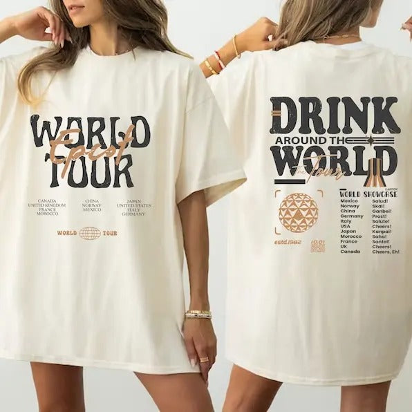 Epcot World Tour Shirt, Drink Around The World Shirt Hoodie, Sweatshirt | UrbanDripWear.com