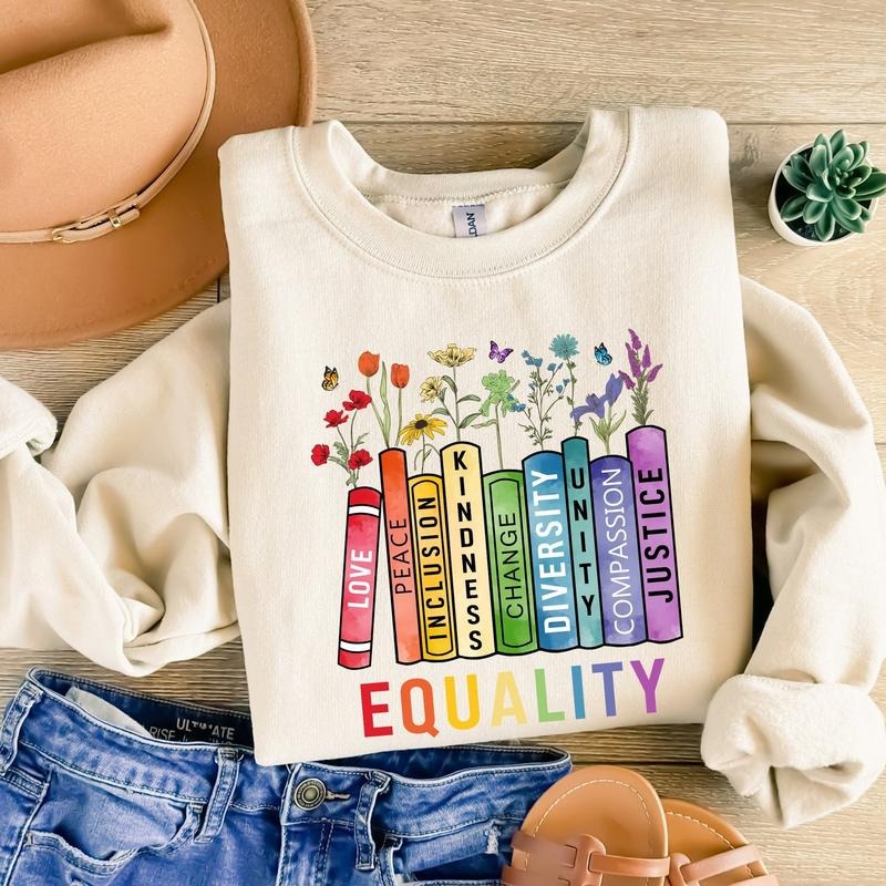 Equal Rights Shirt, Book Flower Shirt, Social Justice T-Shirt, Equality Peace Love Kindness Shirt, Feminist Gift for Her...