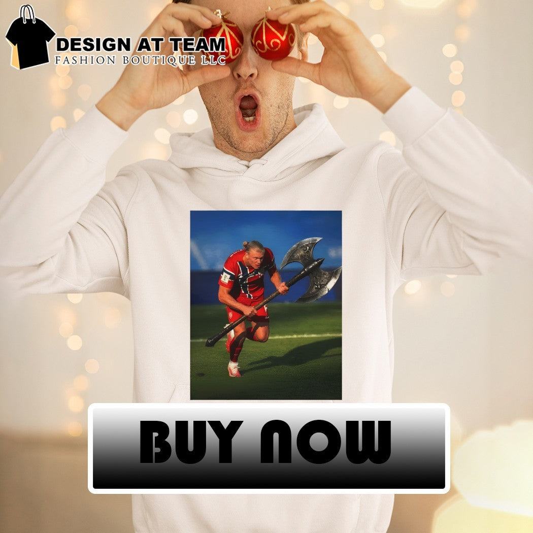 Erling Haaland wielding a battle-axe World Cup 2026 meme shirt