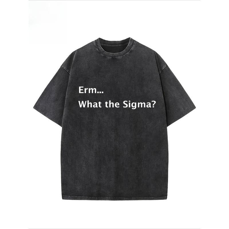 "Erm...What The Sigma?" Creative Pattern Printing Heavy 230g Pure Cotton Oversized Drop Shoulder T-shirt Washed T-shirt Retro Street T-shirt Basic T-shirt Loose Hip-hop Unisex Top Acid Wash T-shirt style 02
