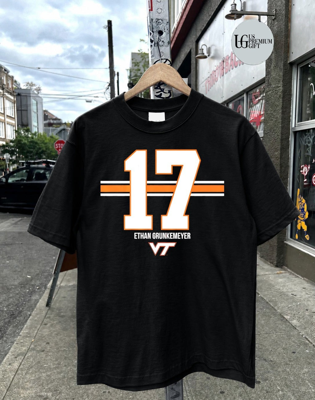 Ethan Grunkemeyer Virginia Tech Hokies Football 17 player Name and Number shirt
