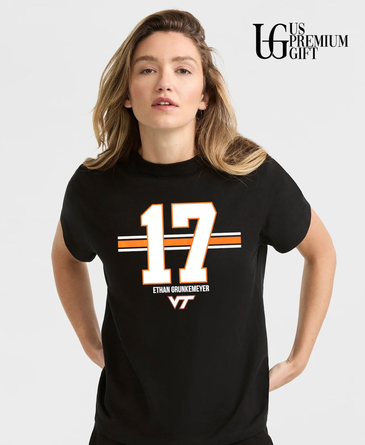 Ethan Grunkemeyer Virginia Tech Hokies Football 17 player Name and Number shirt