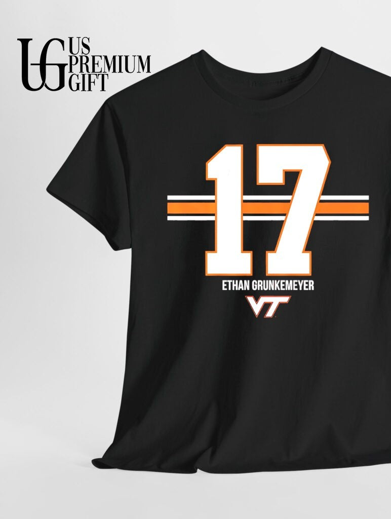 Ethan Grunkemeyer Virginia Tech Hokies Football 17 player Name and Number shirt