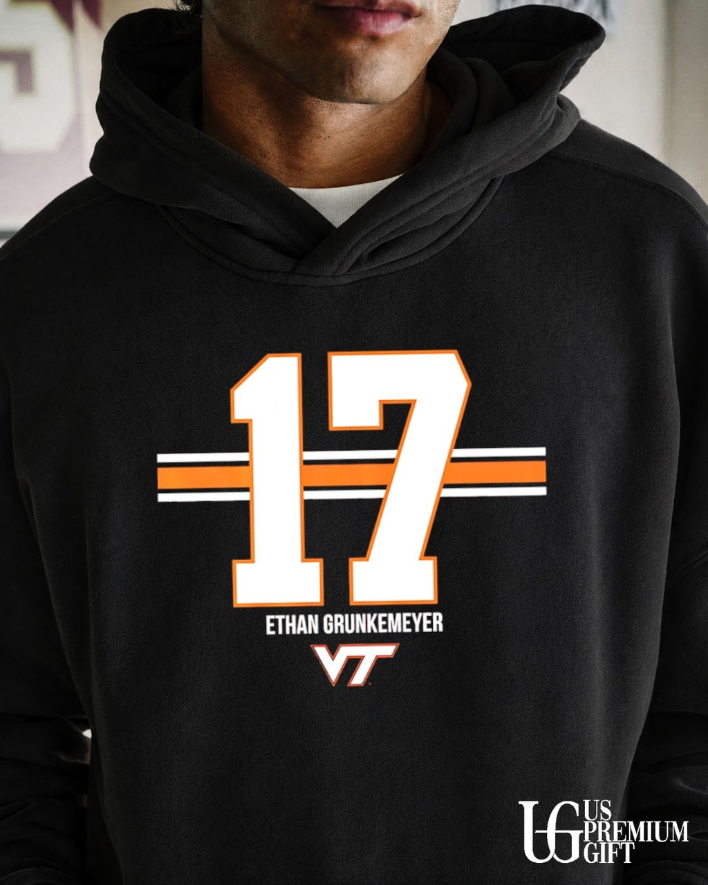 Ethan Grunkemeyer Virginia Tech Hokies Football 17 player Name and Number shirt