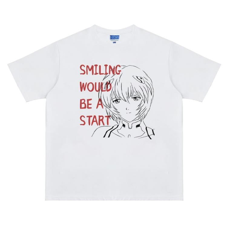 Eva "A Smile Is the Beginning" Vintage Oversized Tee Anime T-shirt 100% Cotton Original Design Men's Top Streetwear...