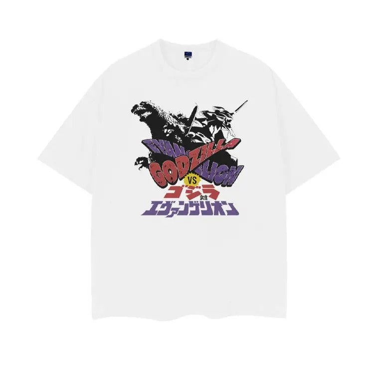 Eva "Unit-01 vs Godzilla" Vintage Oversized Tee Anime T-shirt 100% Cotton Original Design DTG Printing Top Casual Man...