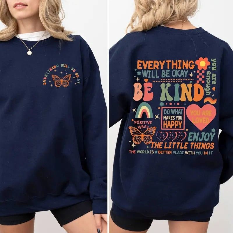 Everything Will Be Okay Sweatshirt, Aesthetic Mental Health Retro Sweatshirt, Self Growth Sweatshirt Positive Sweater...