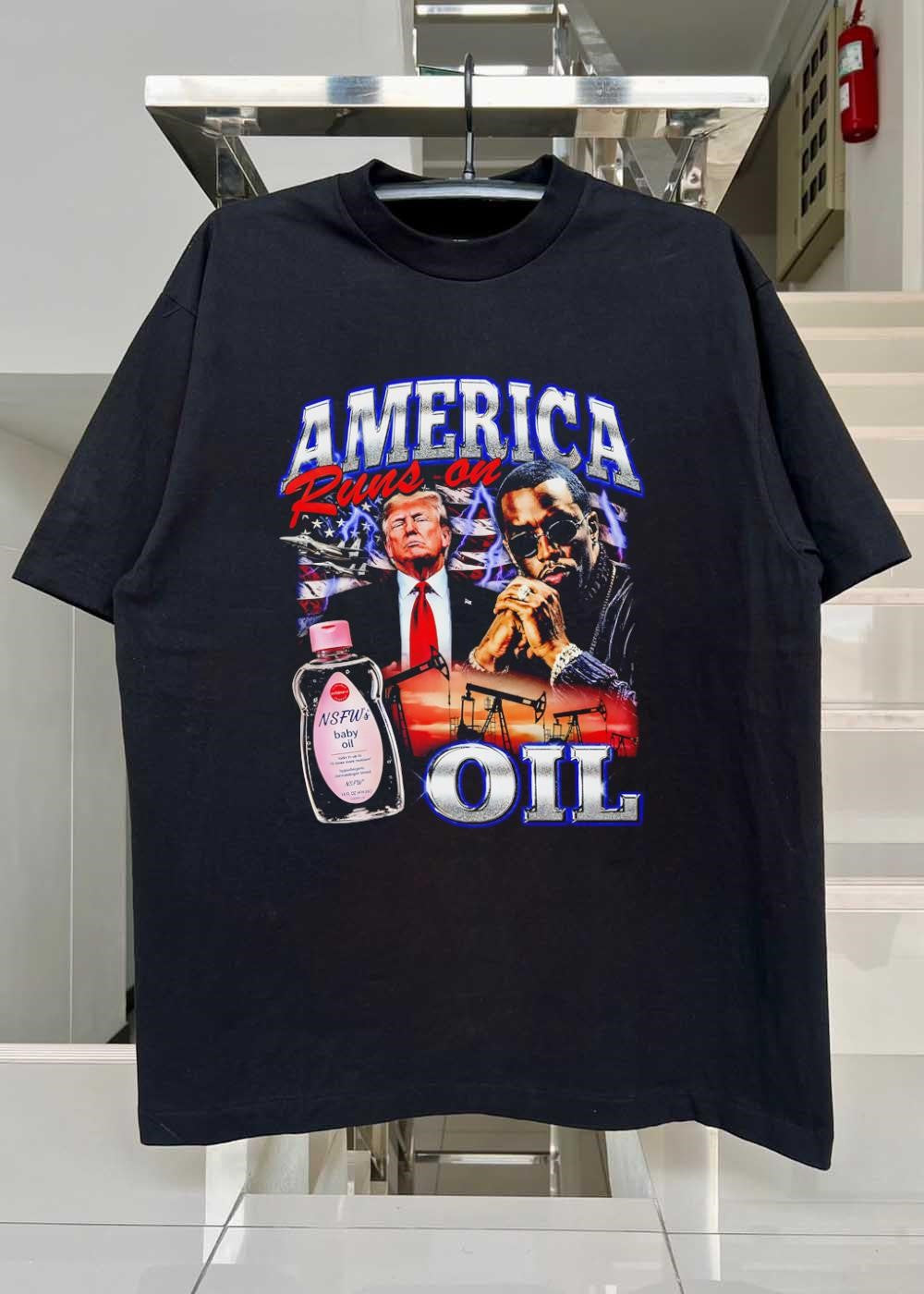 Exclusive Vintage Style Trump and Diddy America Runs on NSFW Oil T-Shirt