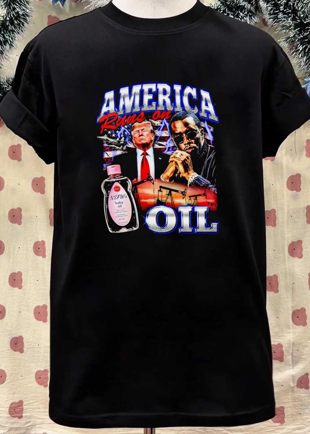 Exclusive Vintage Style Trump and Diddy America Runs on NSFW Oil T-Shirt