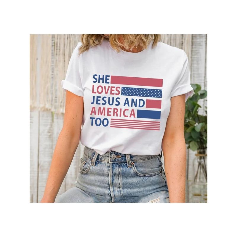 Expressive T - Shirt for Female Wearers: Devotion to Jesus and Patriotism for America Hoodie, Sweatshirt | UrbanDripWear.com
