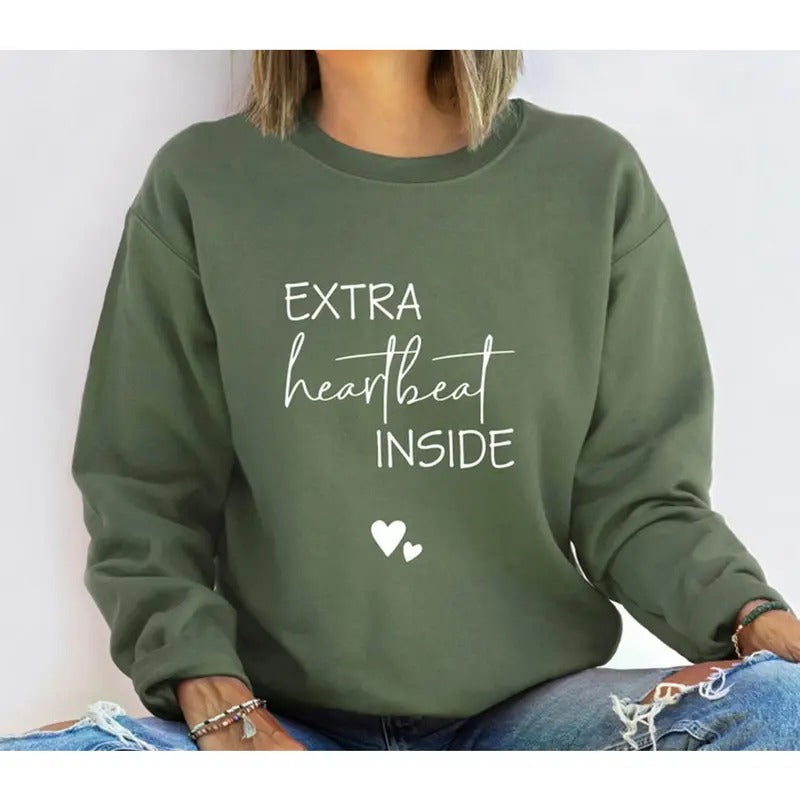 Extra Heartbeat Inside Sweatshirt, Baby Announcement, Pregnancy Reveal, Mommy To Be, We're Expecting, Maternity Sweater,...