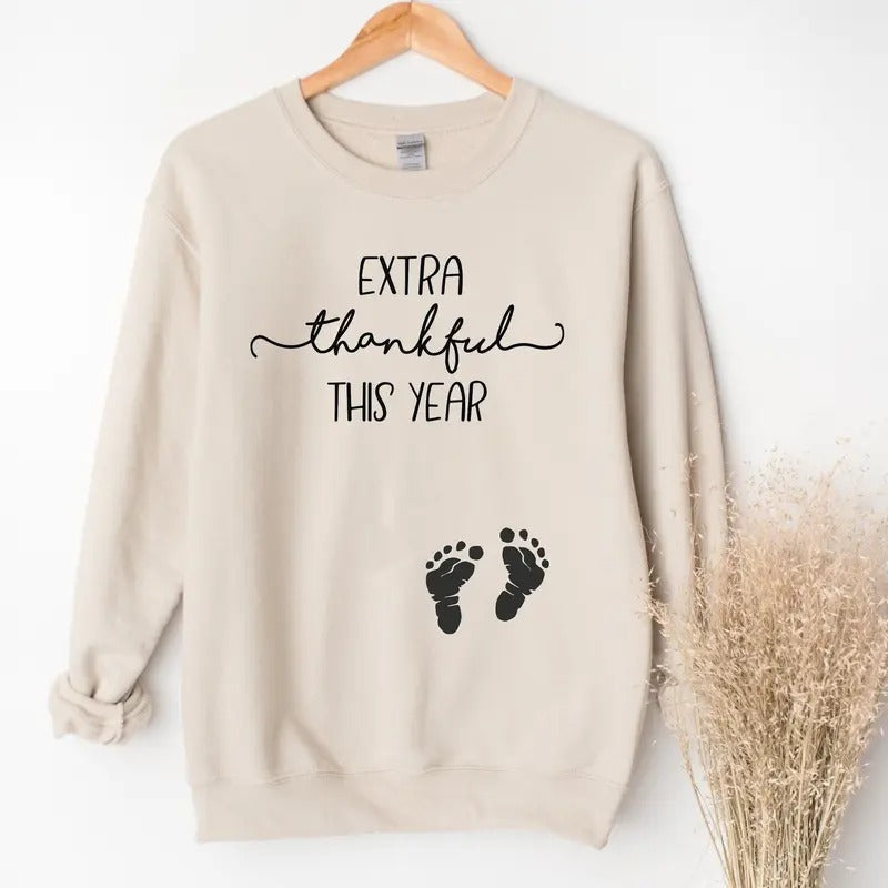 Extra Thankful This Year Sweatshirt, Fall Thanksgiving Pregnancy Announcement Sweater, Pregnancy Reveal Shirt, Baby...