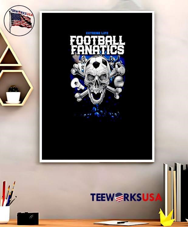 Extreme Life Football Fanatics Skull Soccer Crossbones Megaphone T-Shirt