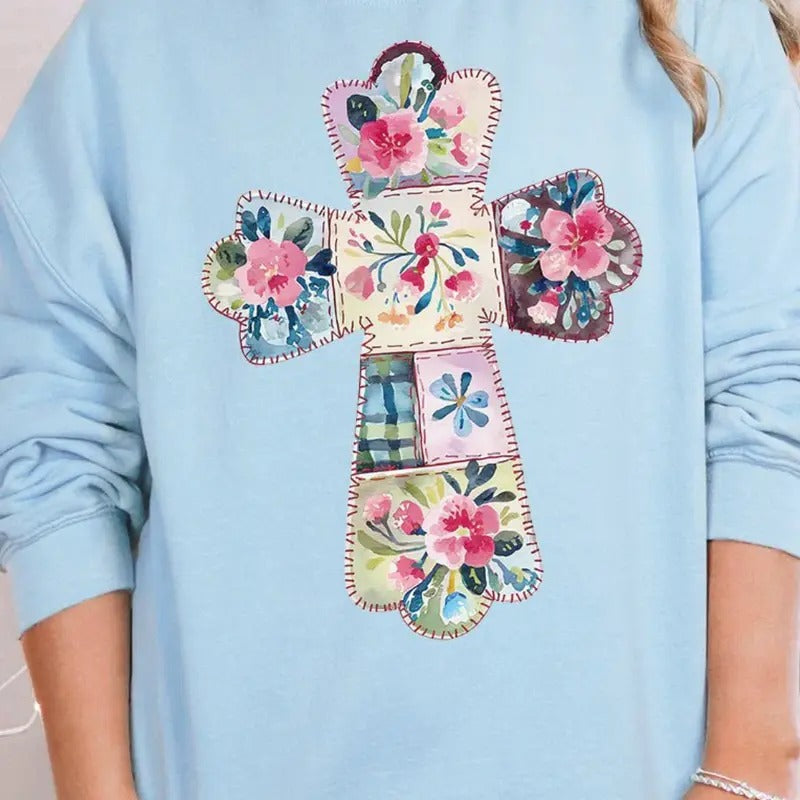 FAUX QUILTED CROSS Unisex NuBlend Crew Sweatshirt T-Shirts, Hoodie | UrbanDripWear.com