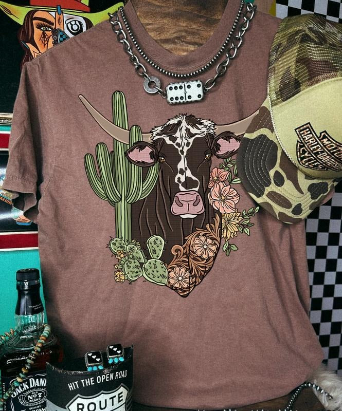 FDesert Bloom Longhorn shirt, vintage western graphic tees, western outfits women, women's graphic tees, western...