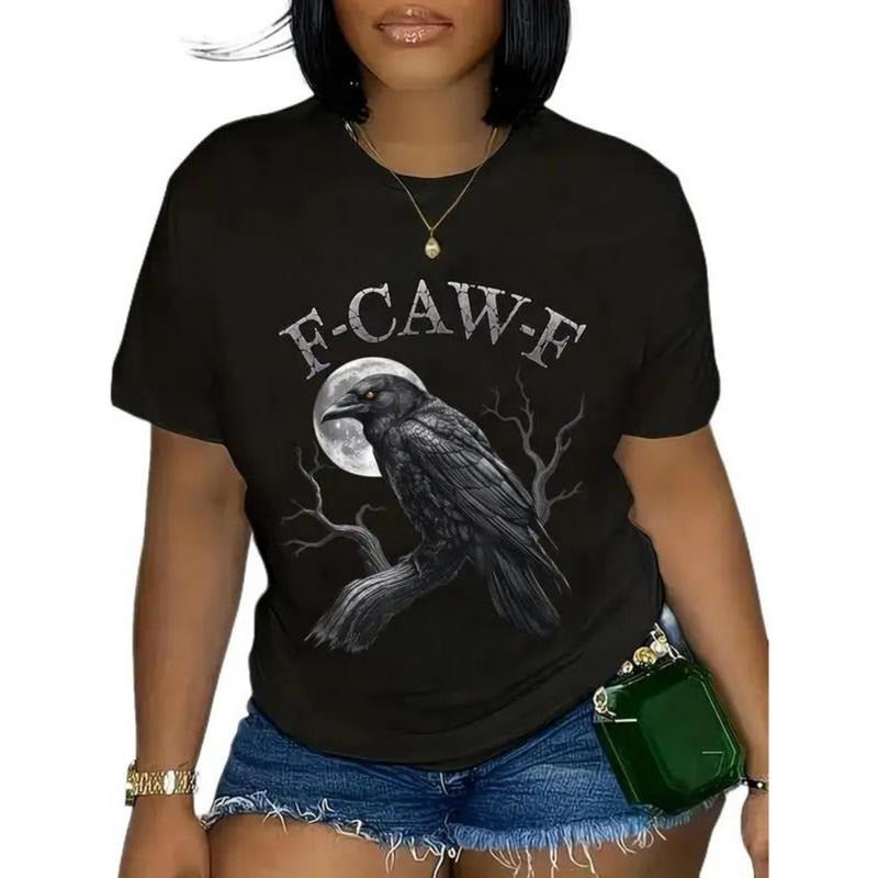 FEEGO Black Crow F Caw F Funny Black Bird Moon Gothic Adult Humor T Shirt Graphic Tee Spooky Aesthetic Streetwear Dark...