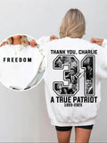 "FREEDOM" & "Thank You Charlie" Memorial Sweatshirt - Women's White Double-Sided Crewneck Pullover
