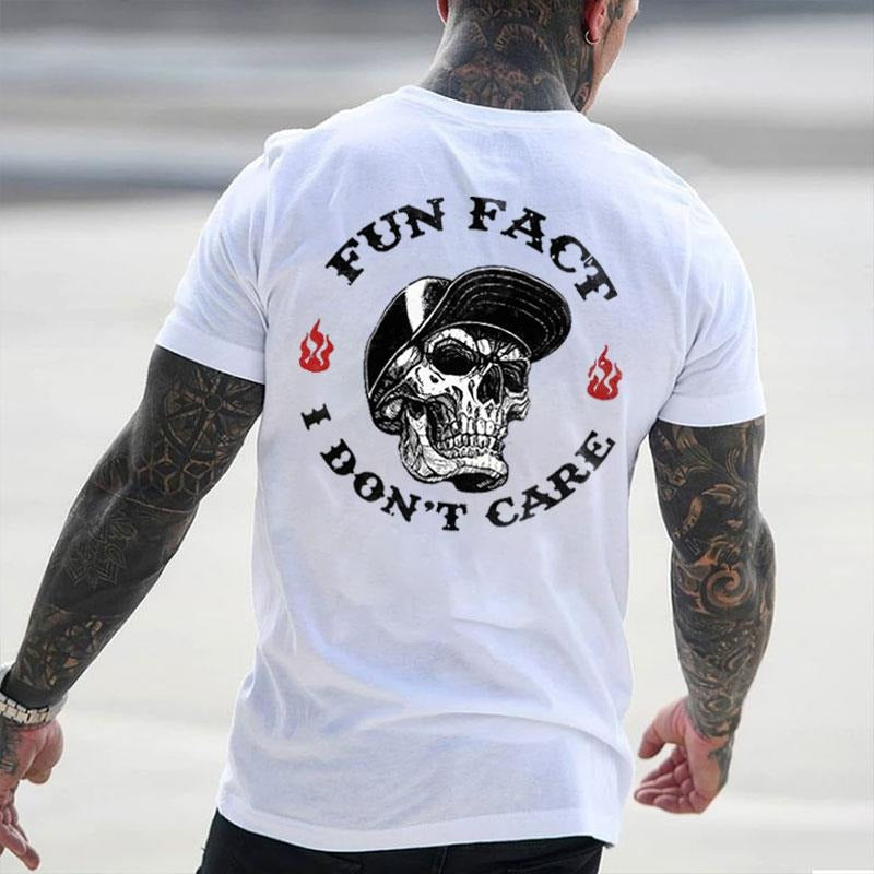 FUN FACT I DON'T CARE Skull Print Men's T-shirt Hoodie, Sweatshirt | UrbanDripWear.com