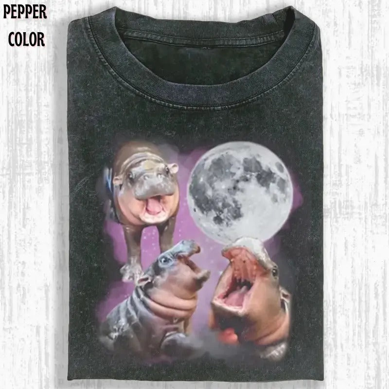 FUNNY MOO DENG HIPPO T-SHIRT, Animal Funny Vintage graphic 90' Graphic tee Womenswear Top Hoodie, Sweatshirt