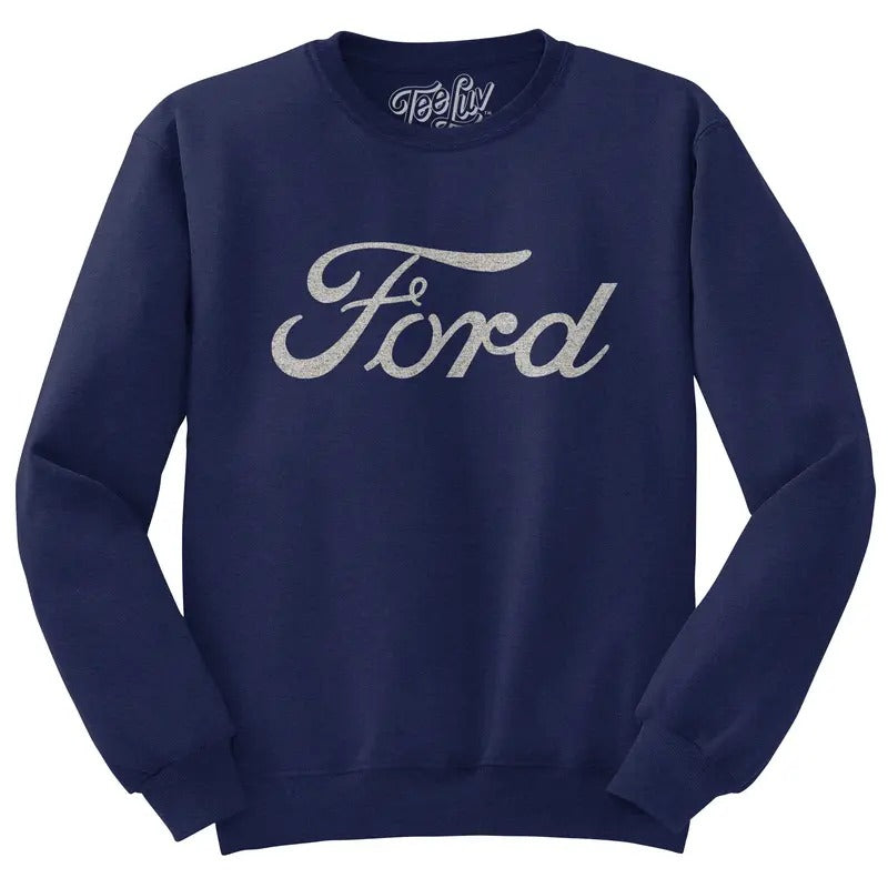 Faded Ford Cat Logo Crewneck Sweatshirt - Navy Blue T-Shirts, Hoodie | UrbanDripWear.com