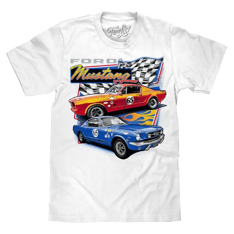 Faded Ford Mustang 65 Racecar T-Shirt - White Hoodie, Sweatshirt | UrbanDripWear.com
