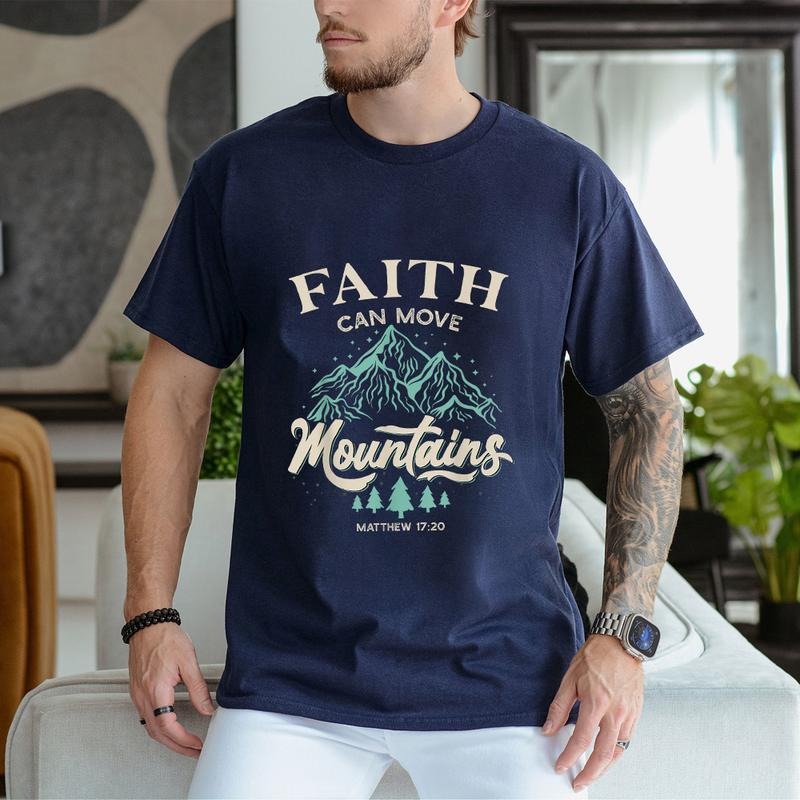 Faith Can Move Mountains - Christian Tee Pure Cotton Casual Street Style Crew Neck Short Sleeve T-Shirt Tops Trendy For...