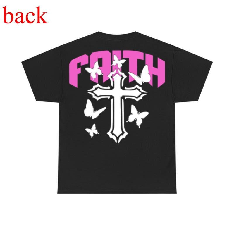 Faith Cross Tshirt - Christian Butterfly Tee - Gothic Graphic T-Shirt, Unisex Clothing, Casual Streetwear For Men Women...