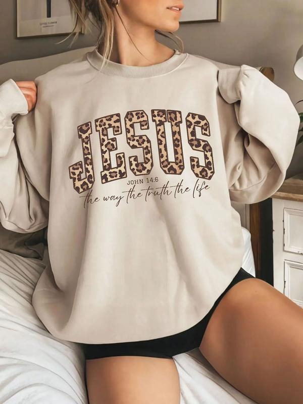 Faith-Inspired "Jesus Leopard Print" Graphic Sweatshirt - Edgy Religious Casual Vintage Pullover T-Shirts, Hoodie