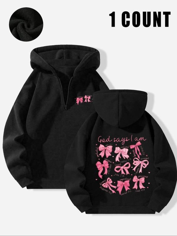 "Faith-Inspired Bow" Sweet-Edgy Hoodie, Black Half-Zip Sweatshirt with Inspirational Art, Ideal for Faith Trendsetters & Sweet-Edgy Admirers, Perfect for Trendy-Inspired Looks, Street Style Statements & Daily Wear, Unique Fusion of Faith Vibe & Edgy Desig