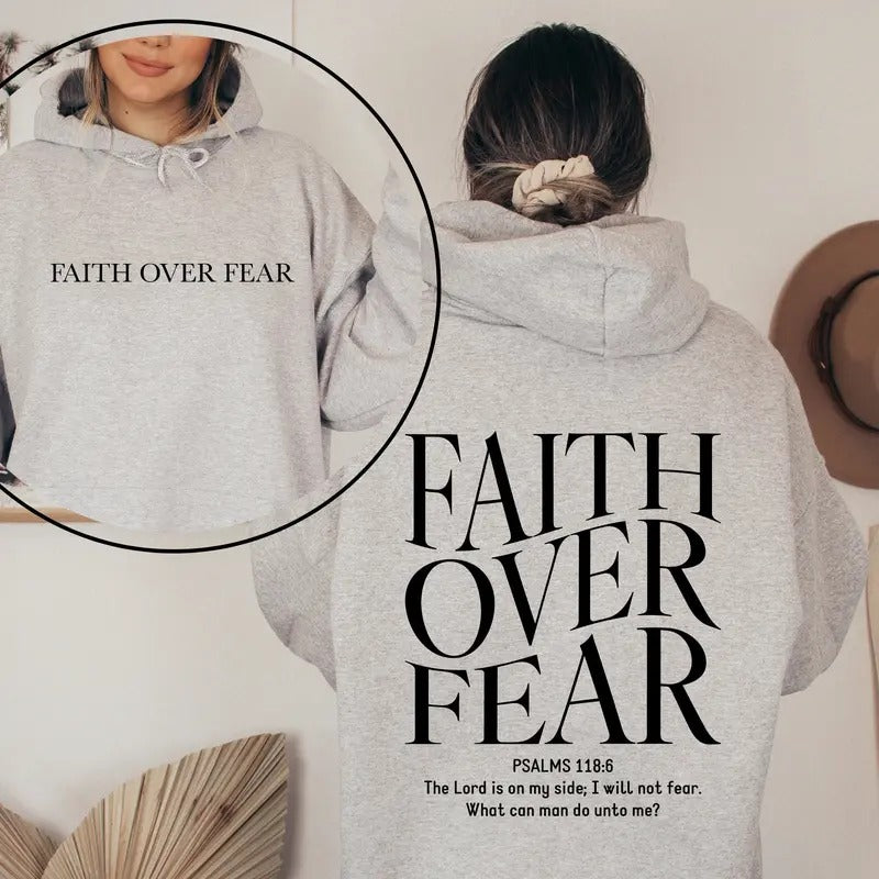 Faith Over Fear Christian Hoodie Christian Sweatshirt Jesus Hoodie Trendy Hoodie Bible Verse Hoodie Gift For Her...