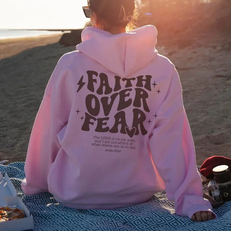 Faith Over Fear Christian Hoodie Christian Sweatshirt Jesus Hoodie Trendy Hoodie Cotton Menswear T-Shirts | UrbanDripWear.com