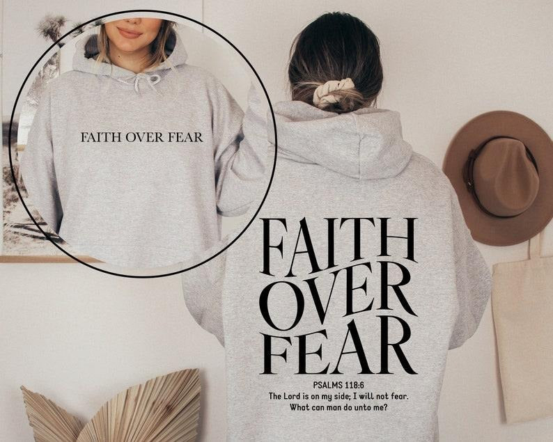 Faith Over Fear Christian Hoodie, Christian Sweatshirt, Jesus Hoodie, Trendy Hoodie, Bible Verse Hoodie, Gift For Her,...