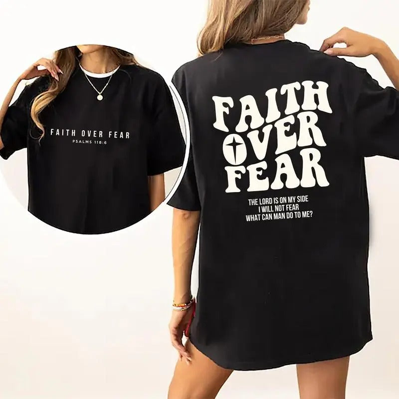 Faith Over Fear Christian Shirt, Christian Cotton Fabric Outfit, Christian Shirt Casual Style, Bible Verse Spiritual...