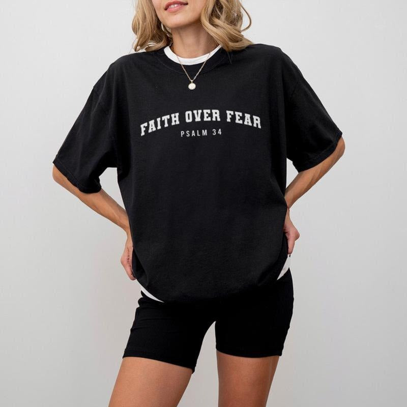 Faith Over Fear Comfort Shirt, Psalm 34 T-Shirt, Christian Tee, Minimal Christian Shirt, Bible verse Shirt, Religious...